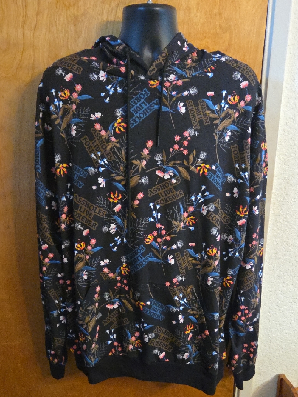 Assholes Live Forever Black Floral Hoodie with Colorful Blooms Size XXL